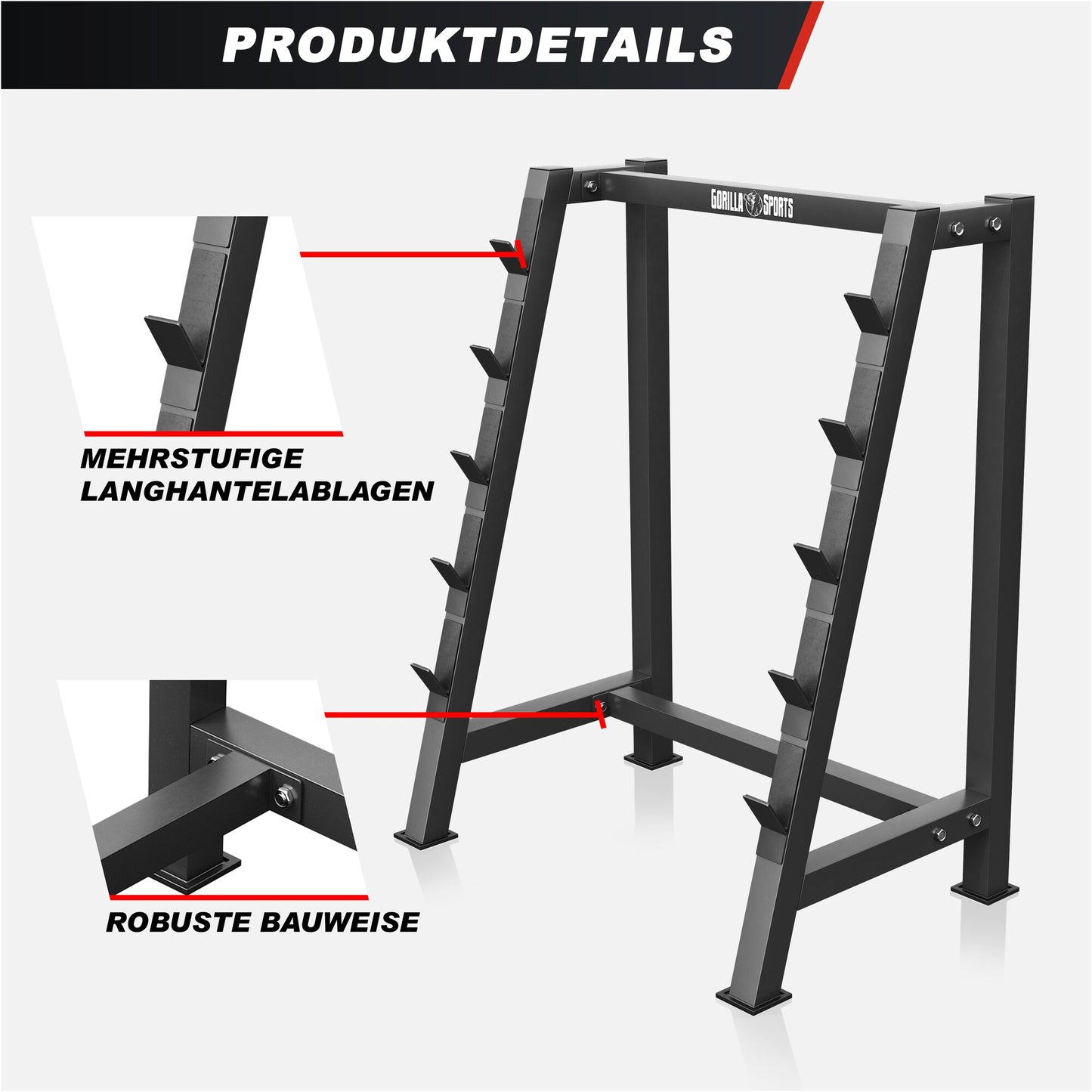 Langhantelablage für 5 Hantelstangen - Gorilla Sports DE