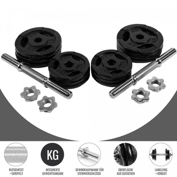 Kurzhantelset Gripper 20 kg mit 2x 2,5 kg + 2x 1,25 kg Zusatzgewicht - Gorilla Sports DE