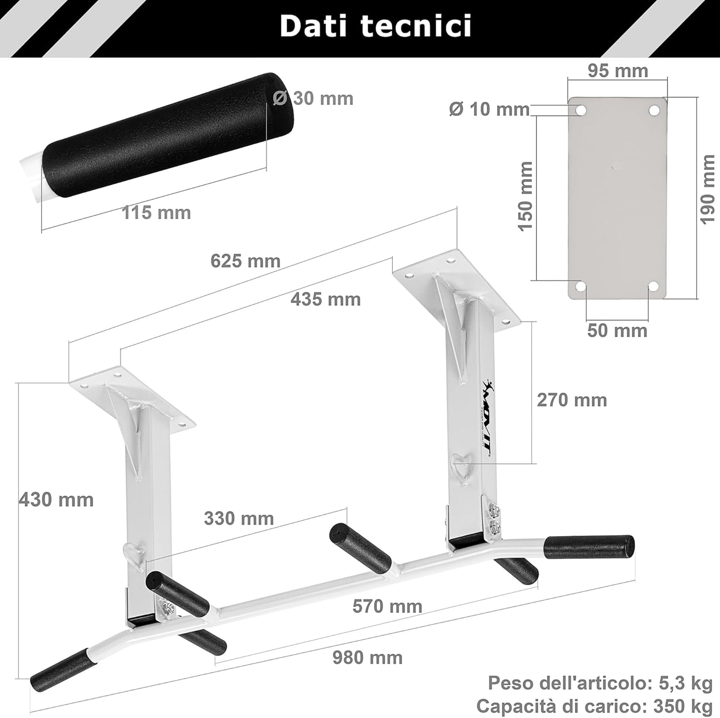 Klimmzugstange Deckenmontage Schwarz/Weiss - Gorilla Sports DE