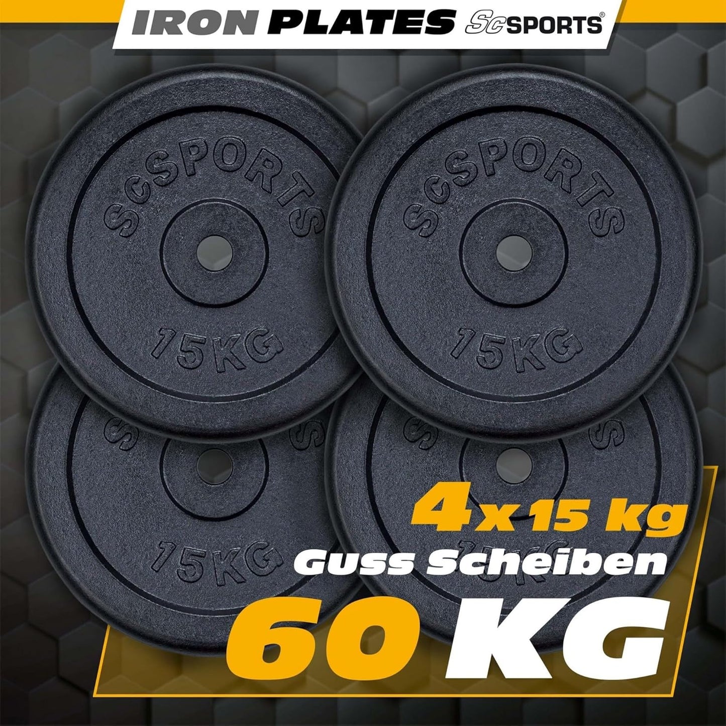 Hantelscheiben Set Gusseisen 15 - 60 kg - Gorilla Sports DE