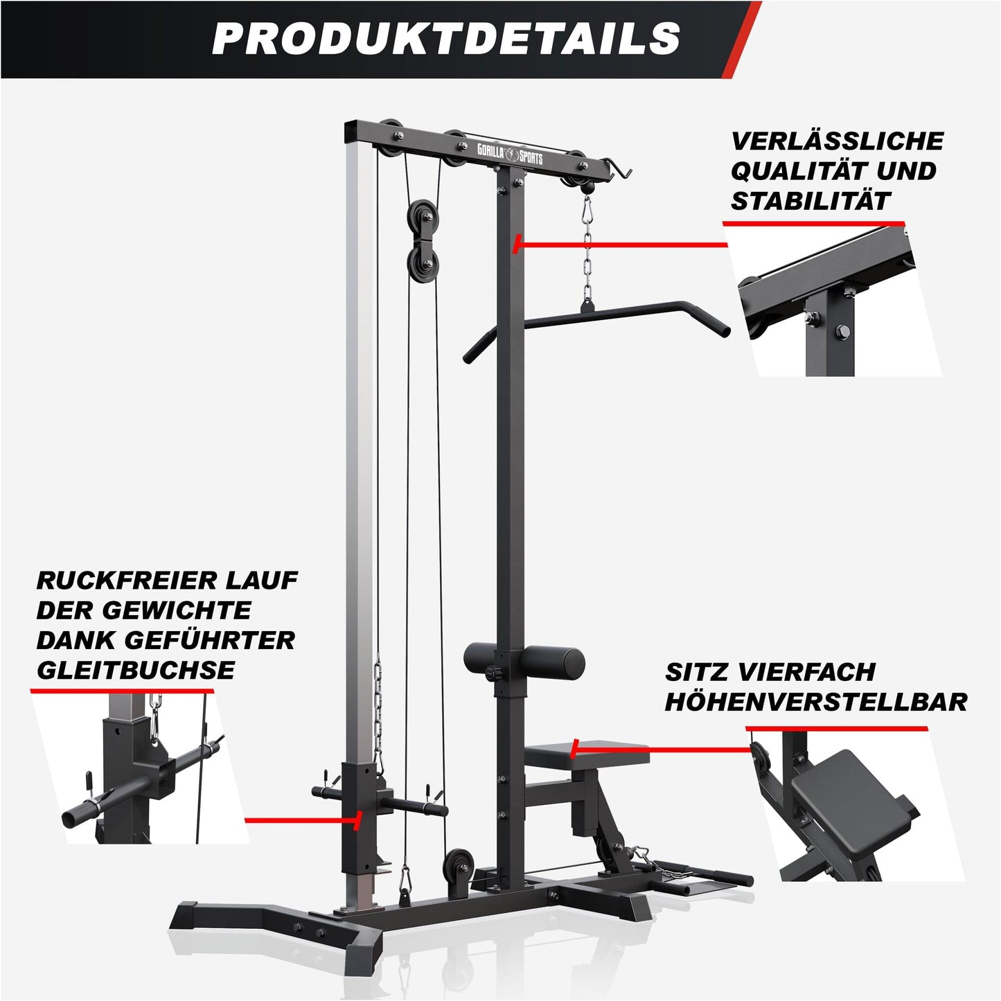 Latzugstation in Weiß/Schwarz - Gorilla Sports DE