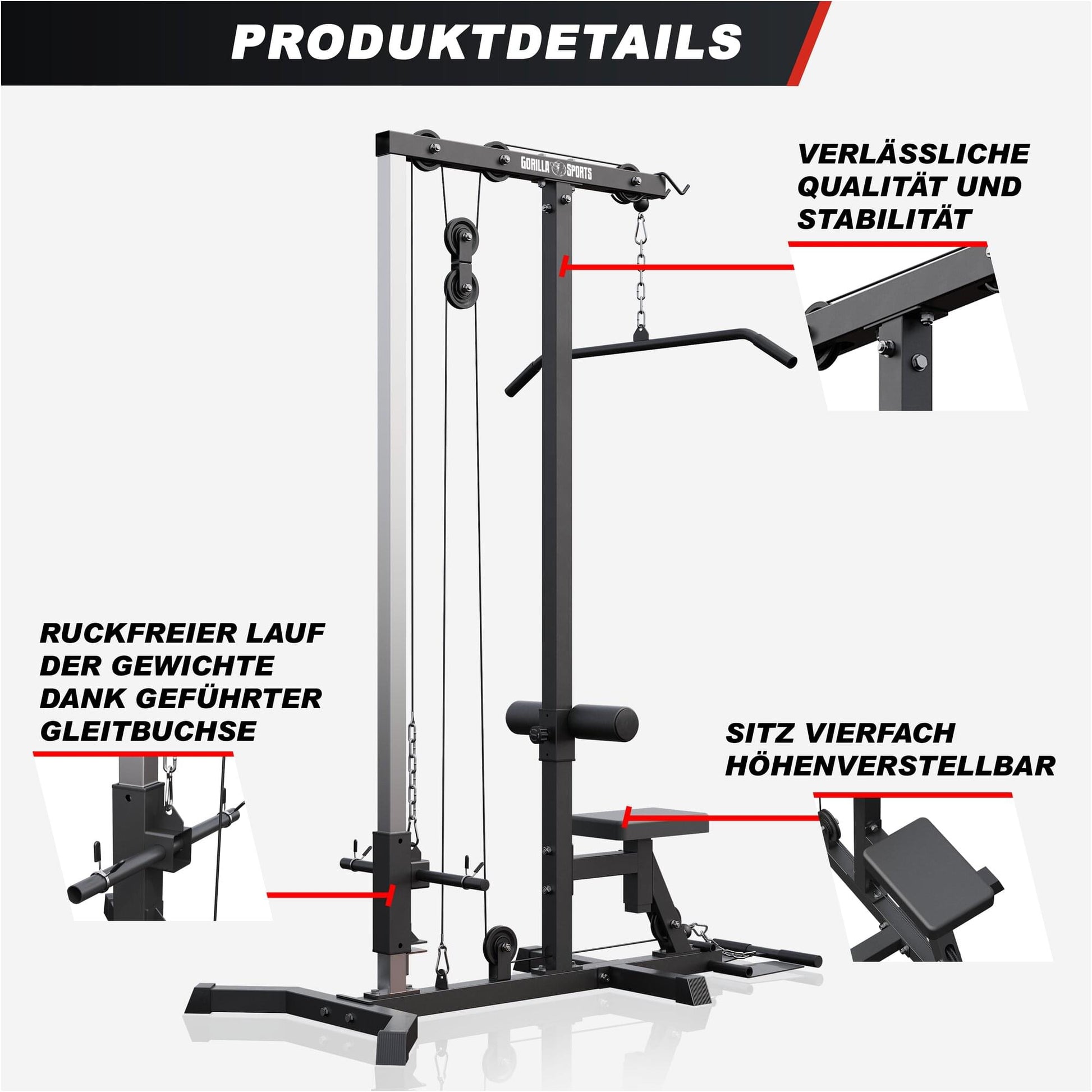 Latzugstation in Weiß/Schwarz - Gorilla Sports DE