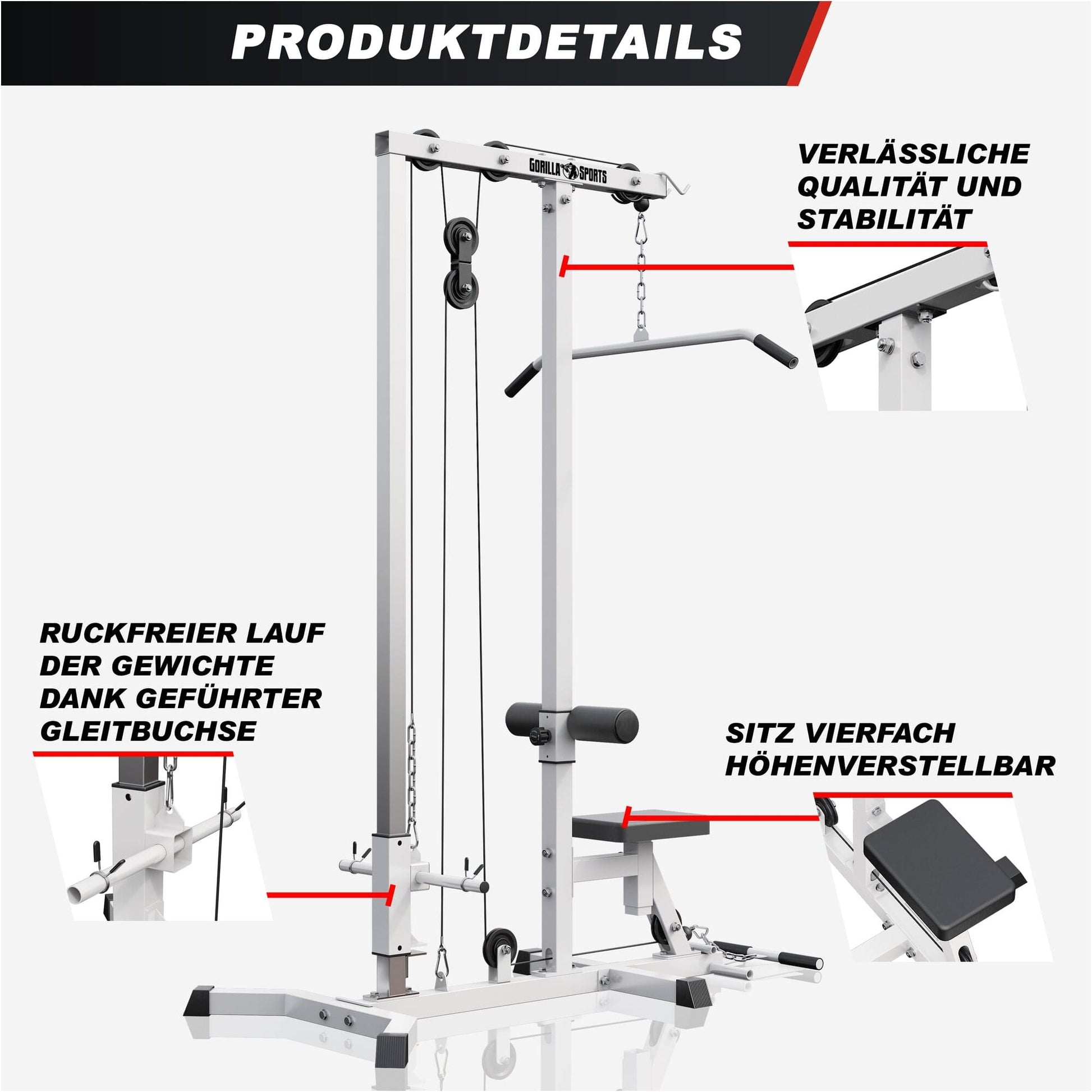 Latzugstation in Weiß/Schwarz - Gorilla Sports DE