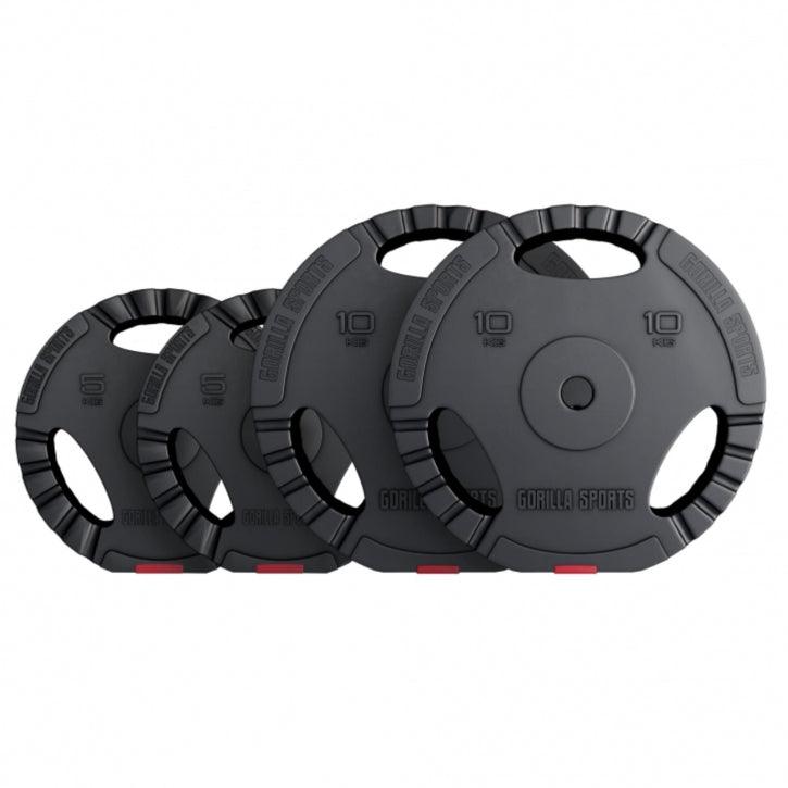 Hantelscheibe Kunststoff Gripper - Ø 1"/25 mm, Kunststoff, mit Zement gefüllt, Einzelgewichte 2,5 - 35 Pfund - Gorilla Sports DE