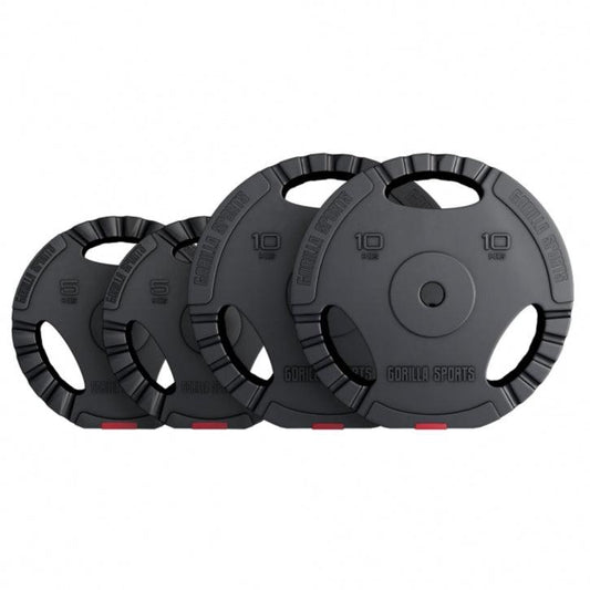 Hantelscheibe Kunststoff Gripper - Ø 1"/25 mm, Kunststoff, mit Zement gefüllt, Einzelgewichte 2,5 - 35 Pfund - Gorilla Sports DE