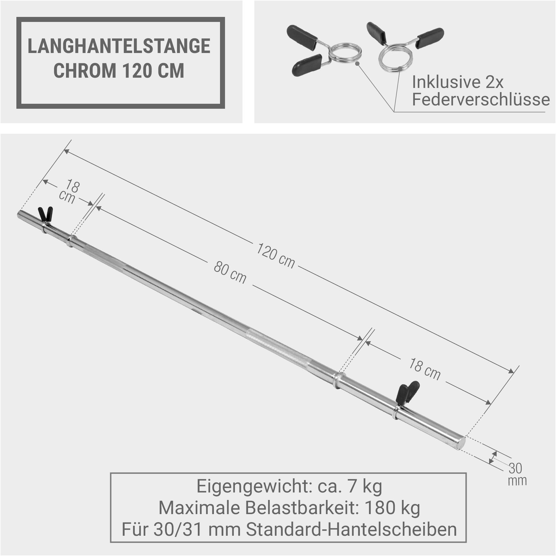Langhantelstange Chrom 120 cm - Gorilla Sports DE