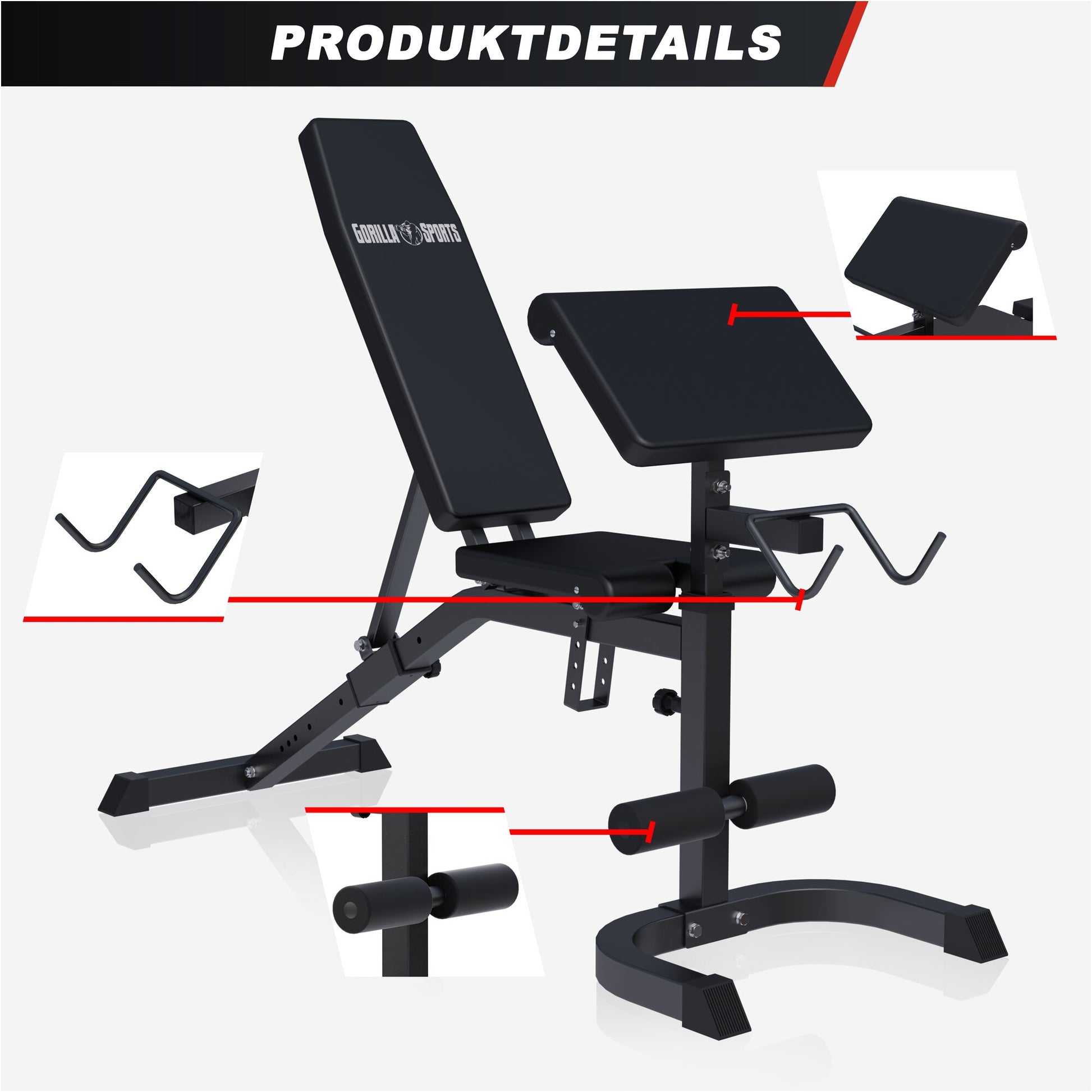 Verstellbare Schrägbank mit Curlpult Weiß/Schwarz - Gorilla Sports DE