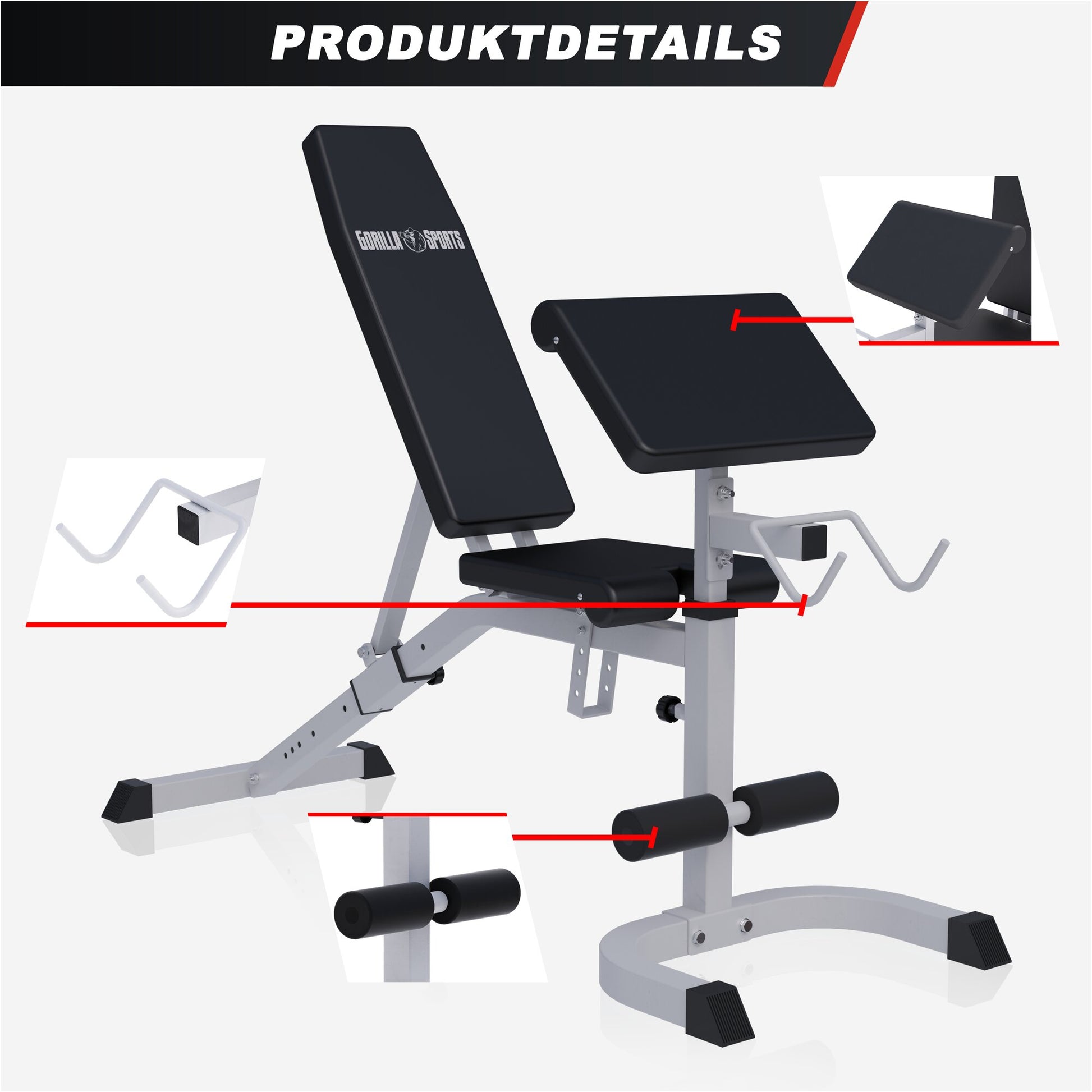 Verstellbare Schrägbank mit Curlpult Weiß/Schwarz - Gorilla Sports DE