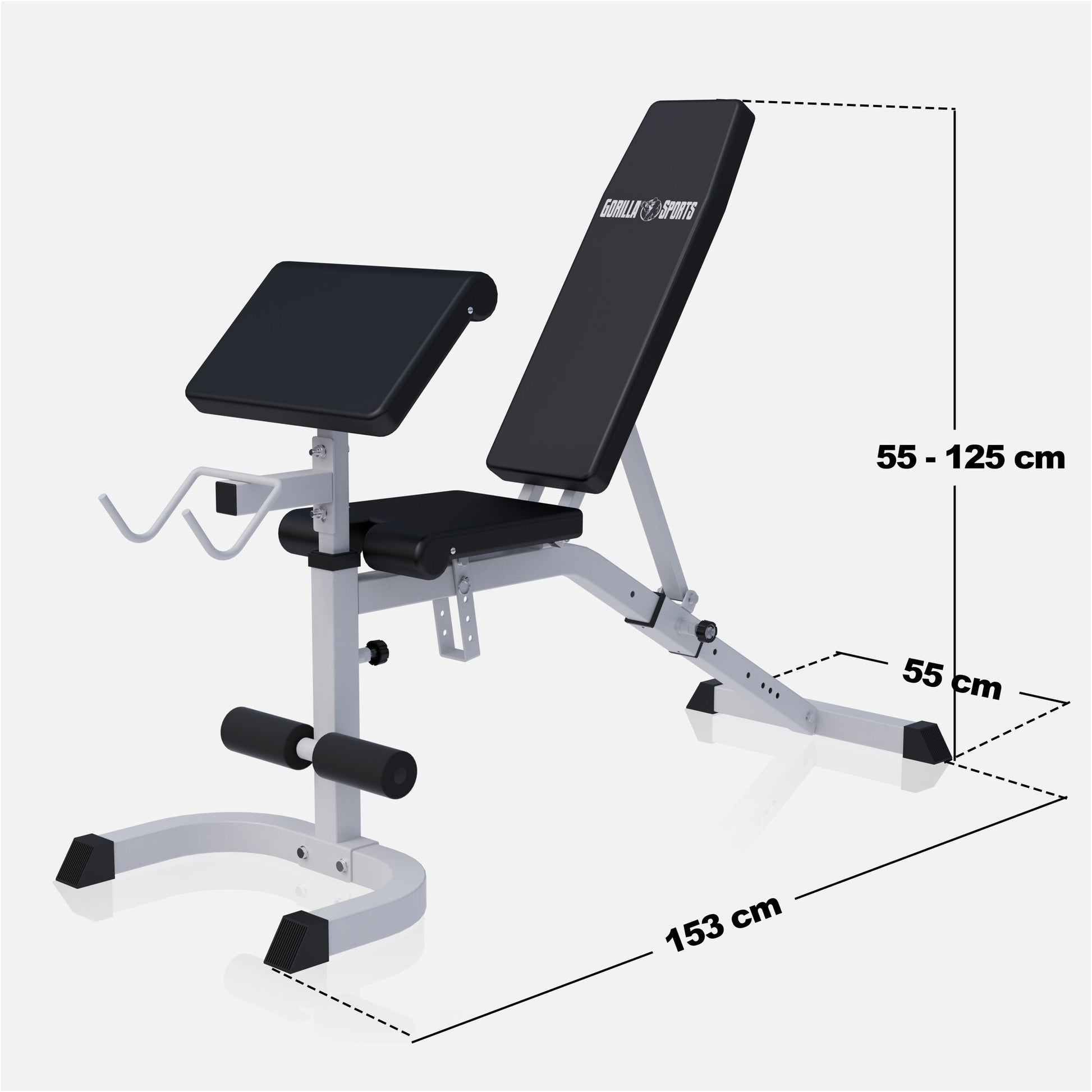 Verstellbare Schrägbank mit Curlpult Weiß/Schwarz - Gorilla Sports DE