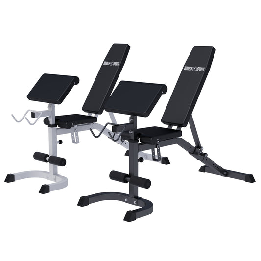 Verstellbare Schrägbank mit Curlpult Weiß/Schwarz - Gorilla Sports DE