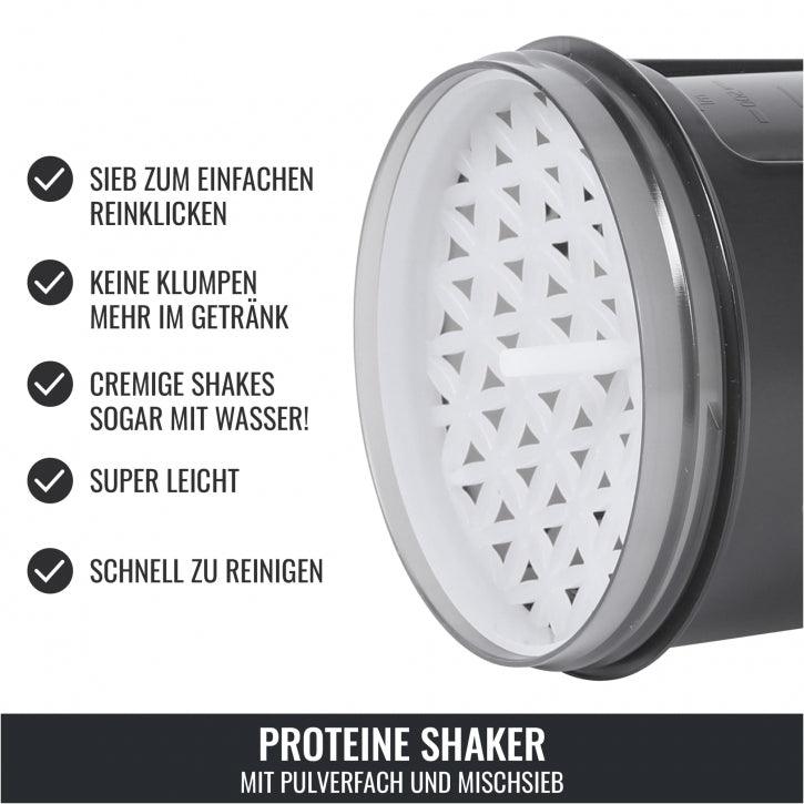 Protein Shaker 500 ml mit Pulverfach schwarz - Gorilla Sports DE