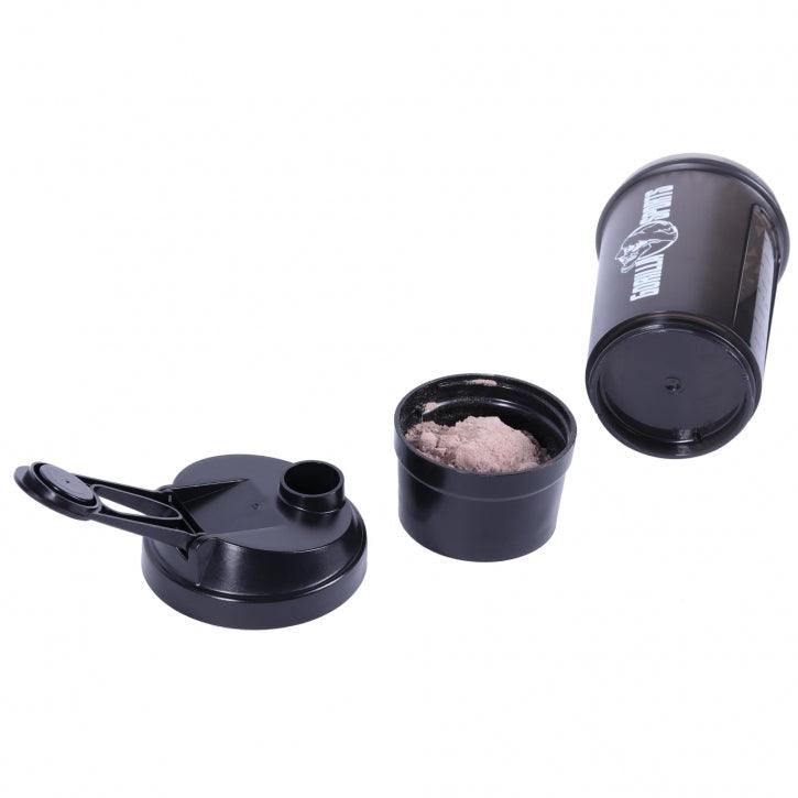 Protein Shaker 500 ml mit Pulverfach schwarz - Gorilla Sports DE