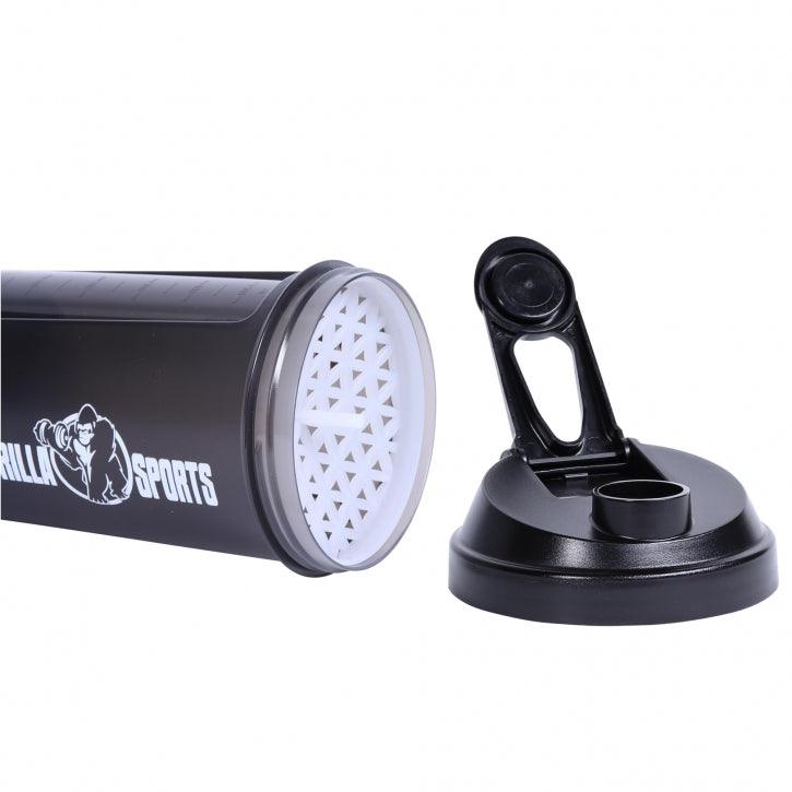 Protein Shaker 500 ml mit Pulverfach schwarz - Gorilla Sports DE
