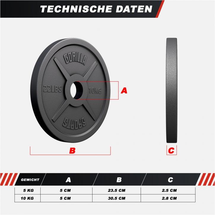 Hantelscheibe Olympia Gusseisen 50/51 mm - Gorilla Sports DE