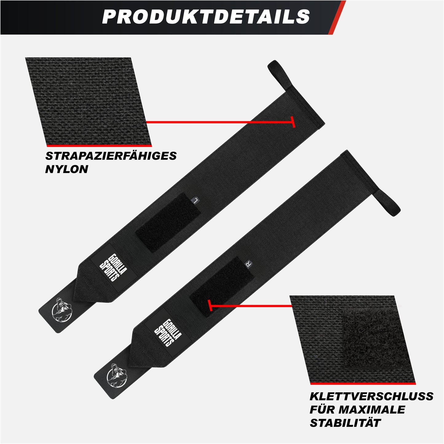 Handgelenk Bandage 2er Set 45 cm - Gorilla Sports DE
