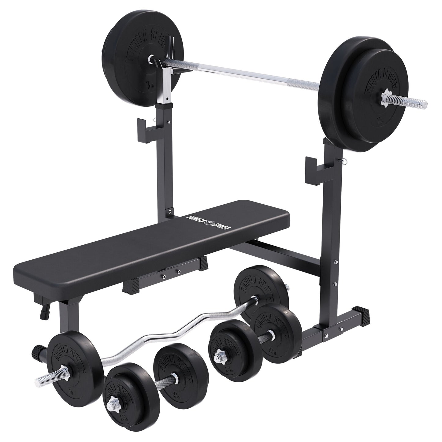 Hantelbank mit Ablage inkl. Hantelset - Gorilla Sports DE