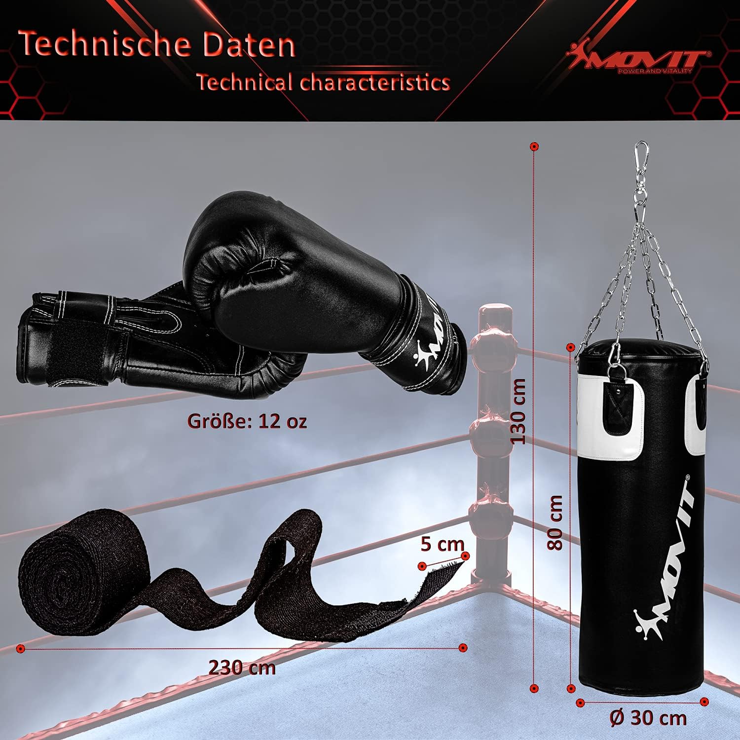 Boxset inkl. Boxsack, Boxhandschuhen und Bandagen - Gorilla Sports DE