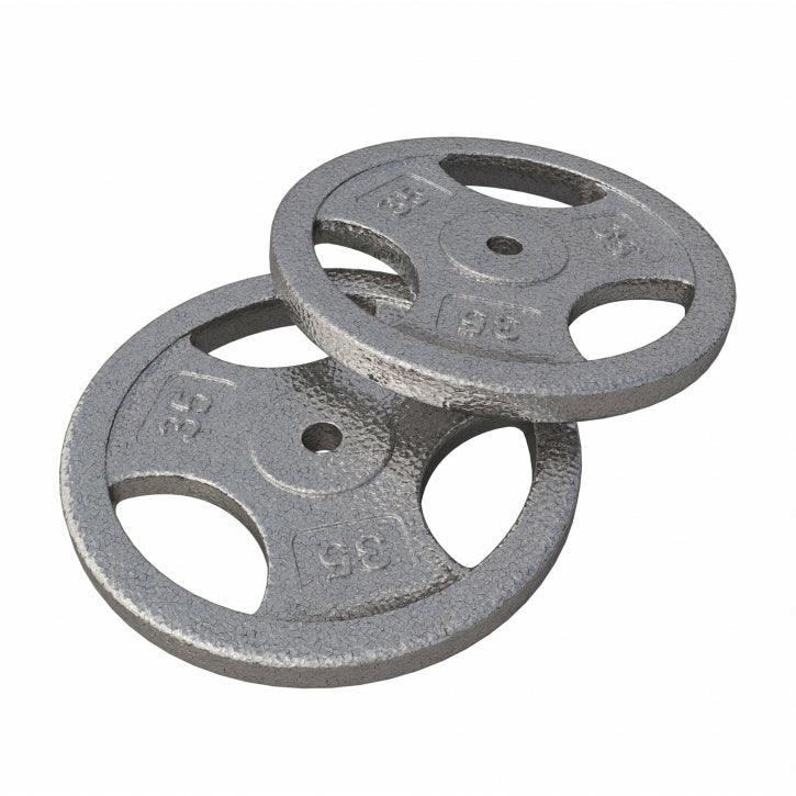 Hantelscheibe Guss Gripper - 2,5-45 lb (1,1-20,4 kg), 1" (25,4 mm), Gusseisen, Silber - Gorilla Sports DE