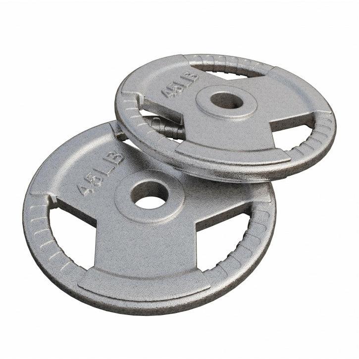 Hantelscheibe Gusseisen Gripper - 2,5-45 lb (1,1-20,4 kg), 2" (50/51 mm), Silber - Gorilla Sports DE