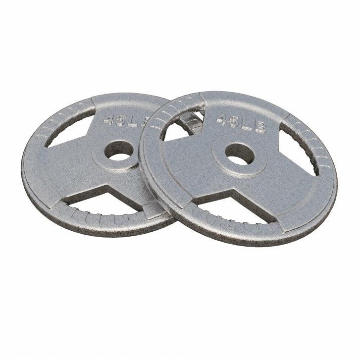 Hantelscheibe Gusseisen Gripper - 2,5-45 lb (1,1-20,4 kg), 2" (50/51 mm), Silber - Gorilla Sports DE